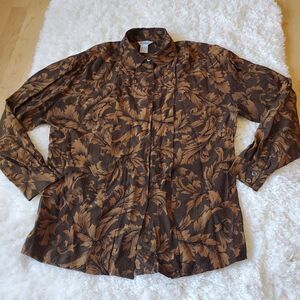 Vintage PAUL STANLEY Womens Brown 100% Silk Shirt Blouse Size 10